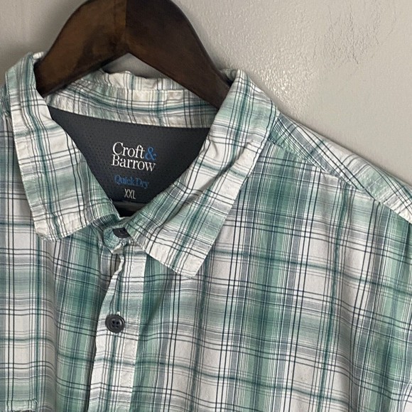 CROFT BARROW QUICK DRY Mens Green Plaid Fishing Short Sleeve Shirt Size XXL - Picture 3 of 9